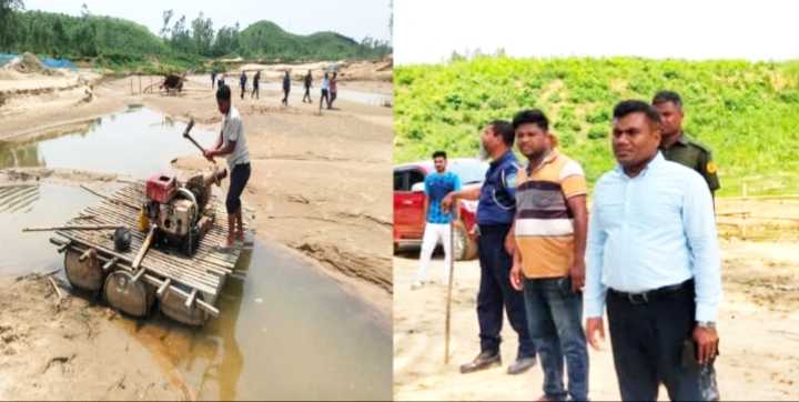 ঝিনাইগাতীর বিলুপ্ত তাওয়াকোচা বালুমহালে অভিযানে ভাঙা হলো ৬০টি মাচা ও ৫টি ড্রেজার